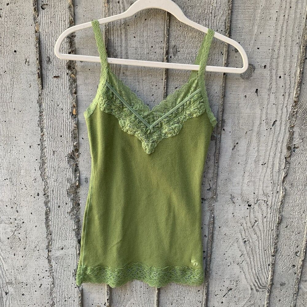 Abercrombie Fitch Y2K Fitted Lace Cami Spaghetti Strap Tank Green Elena Bella M
